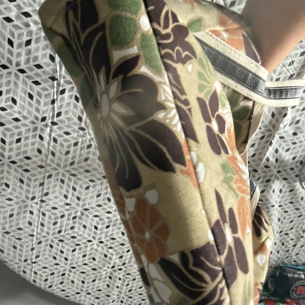 Retro Y2k Hawaiian Floral‎ Canvas Tote Bag Earthy Brown 70s Style Shoulder Bag